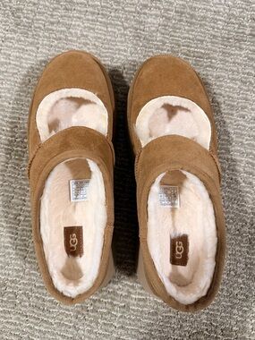 UGG Chestnut Suede Bea Mary Jane Slip-Ons with Shearling 10